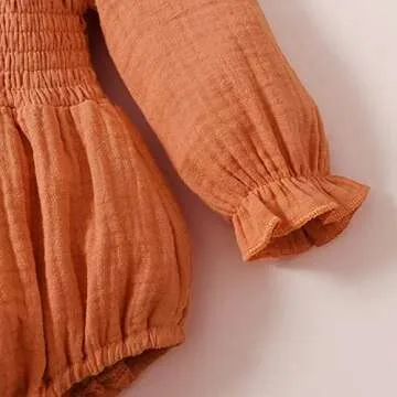 Socutebabe Baby Girl Vintage Bubble Romper Onesie Long Sleeve Ruffle Jumpsuit Bodysuit Princess Outfit Boho Clothes (Cute Orange,0-3 Months)