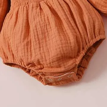 Socutebabe Baby Girl Vintage Bubble Romper Onesie Long Sleeve Ruffle Jumpsuit Bodysuit Princess Outfit Boho Clothes (Cute Orange,0-3 Months)