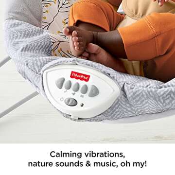 Fisher-Price Portable Baby Seat Fawn Meadows Deluxe Bouncer with Toy Mobile, Music & Vibrations for Newborns 0+ Months