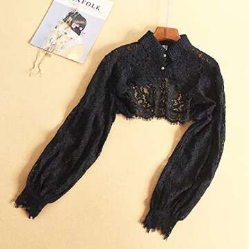 YAKEFJ Detachable Dickey Collar Blouse False Collar Half Shirt Long Sleeve Cropped Crop Tops Black-b