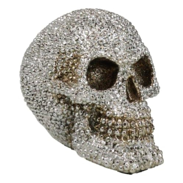 Ebros Gift Realistic Chrome Silver Bead Stone Bling Skull Figurine 6.25" Long Decorative Collectible...