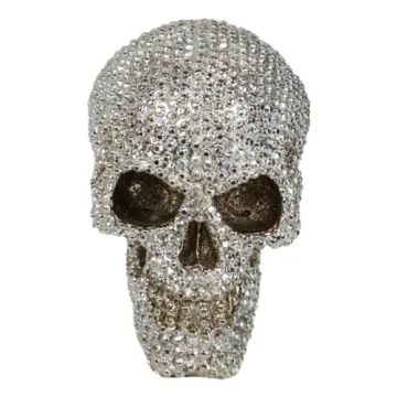 Ebros Gift Bling Skull Figurine 6.25" Silver Decor
