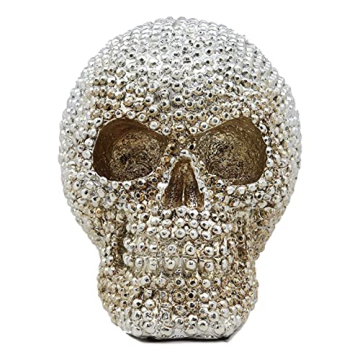 Ebros Gift Bling Skull Figurine 6.25" Silver Decor