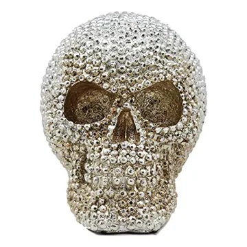 Ebros Gift Bling Skull Figurine 6.25" Silver Decor