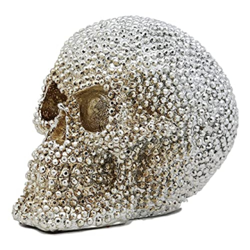 Ebros Gift Bling Skull Figurine 6.25" Silver Decor