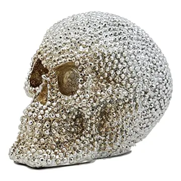 Ebros Gift Bling Skull Figurine 6.25" Silver Decor