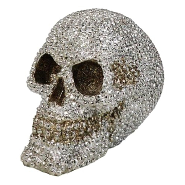 Ebros Gift Bling Skull Figurine 6.25" Silver Decor