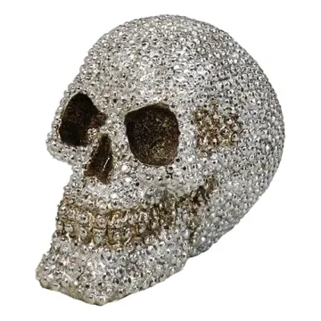 Ebros Gift Bling Skull Figurine 6.25" Silver Decor