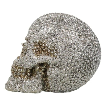 Ebros Gift Bling Skull Figurine 6.25" Silver Decor
