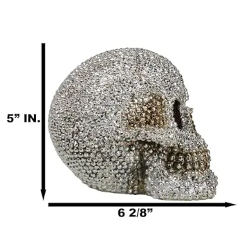 Ebros Gift Bling Skull Figurine 6.25" Silver Decor