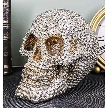 Ebros Gift Bling Skull Figurine 6.25" Silver Decor