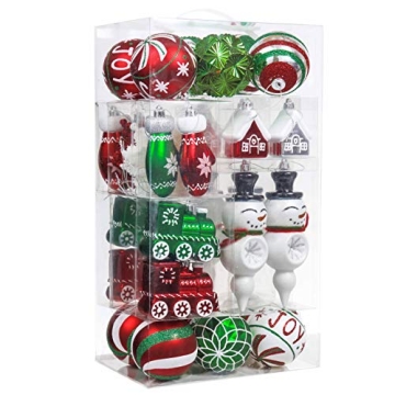 Valery Madelyn Christmas Tree Ornaments Set, 100ct Red Green White Shatterproof Christmas Tree Decor...