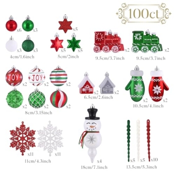 Valery Madelyn 100ct Shatterproof Christmas Tree Ornaments Set