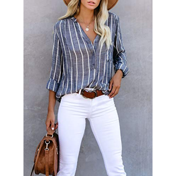 Astylish Women's Striped Button Down Henley Blouse