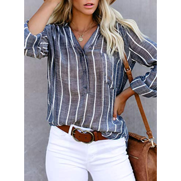 Astylish Women's Striped Button Down Henley Blouse