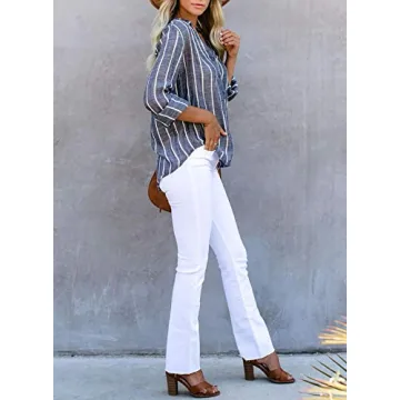 Astylish Women's Striped Button Down Henley Blouse