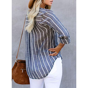 Astylish Women's Striped Button Down Henley Blouse
