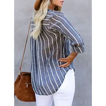 Astylish Women's Striped Button Down Henley Blouse