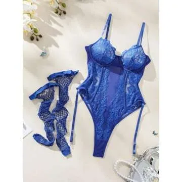 SweatyRocks Women’s Lace Garter Teddy Bodysuit - Sexy Elegance