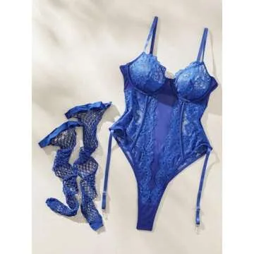 SweatyRocks Women’s Lace Garter Teddy Bodysuit - Sexy Elegance