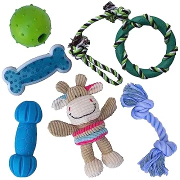 Rocket & Rex 6-Pack Dog Chew Toys | Perfect for Small and Medium Dogs | Interactive Tug, Plush & Squ...
