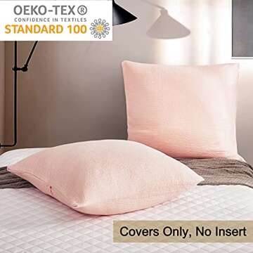 PHF 100% Cotton Jacquard Euro Sham 26" x 26", No Insert, 2 Pack, Home Decorative Euro Throw Pillow Covers for Couch Sofa Bed, Peach Pink