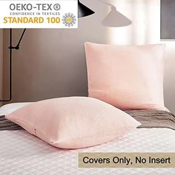 PHF 100% Cotton Jacquard Euro Sham 26" x 26", No Insert, 2 Pack, Home Decorative Euro Throw Pillow Covers for Couch Sofa Bed, Peach Pink