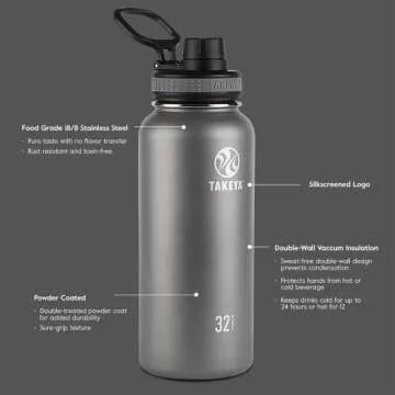 Takeya Originals 32 oz Vacuum Insulated Stainless Steel Water Bottle with Straw Lid, White