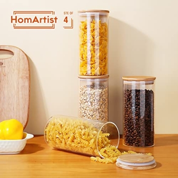 HomArtist Glass Jars with Bamboo Lids - Airtight Storage Set
