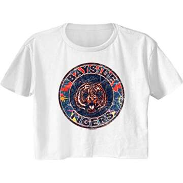 Saved by The Bell 90s Print Bayside Tigers Logo Ladies Short Sleeve Festival Cali Crop Top White