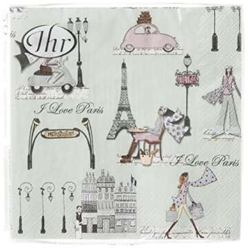 Boston International IHR 3-Ply Paper Napkins, 20-Count Cocktail Size, J'aime Paris