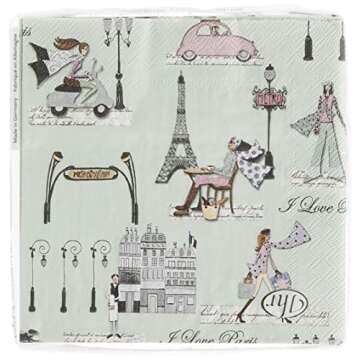 Boston International IHR 3-Ply Paper Napkins, 20-Count Cocktail Size, J'aime Paris