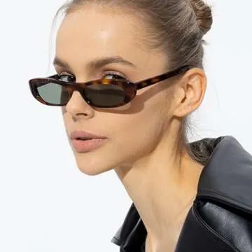 BRMHDY Elongated Narrow Cat Eye Sunglasses for Women 90s Retro Womens Oval Sunglasses Fashion Small Black Shades (Tortoise/G15)