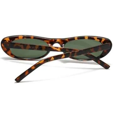 BRMHDY Elongated Narrow Cat Eye Sunglasses for Women 90s Retro Womens Oval Sunglasses Fashion Small Black Shades (Tortoise/G15)
