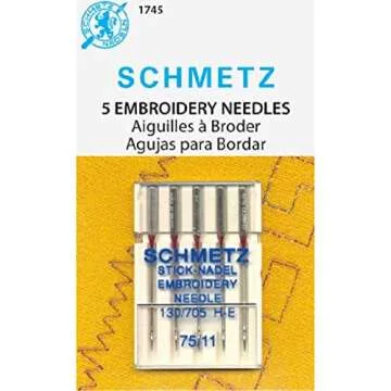 SCHMETZ Embroidery Sewing Machine Needles - Precision Needles, Size 75/11, 5 Needle Cards, Pack of 1