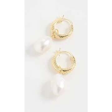 By Adina Eden Women's Textured Hoop X Pearl Drop Earrings, Gold, One Size