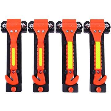 4 PCS GoDeCho Car Emergency Escape Window Breaker and Seat Belt Cutter Hammer with Light Reflective ...