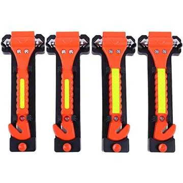 4 PCS GoDeCho Car Emergency Escape Window Breaker and Seat Belt Cutter Hammer with Light Reflective ...