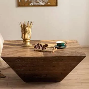 EXTICK Table for Living, Table, Low Square Coffee Table, Wood Coffee Table with Farmhouse Wood Tabletop, for Living Room Easy Assembly 90 * 90 * 35cm