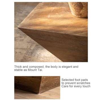 EXTICK Table for Living, Table, Low Square Coffee Table, Wood Coffee Table with Farmhouse Wood Tabletop, for Living Room Easy Assembly 90 * 90 * 35cm