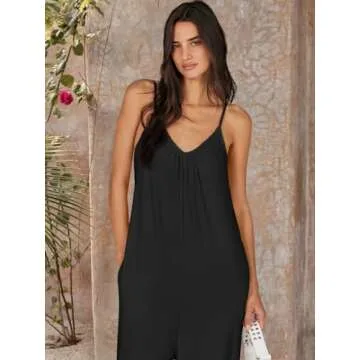 ANRABESS Women Summer Casual Sleeveless Spaghetti Strap Boho Wide Leg Jumpsuits Rompers Dressy 2025 Trendy Outfits Clothes Black Medium