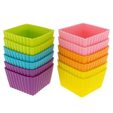 Freshware 12-Pack Silicone Mini Square Reusable Cupcake and Muffin Baking Cup, Six Vibrant Colors