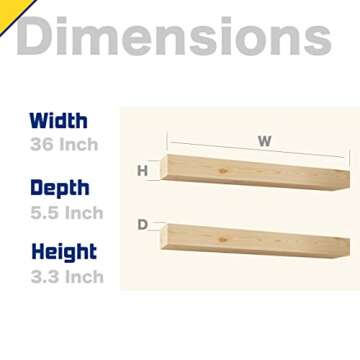 ROOREVO Wall Floating Shelves, Rustic Wood Shelf for Wall Mounted - Wooden Handmade Shelves for Bathroom Kitchen Livingroom - No Stain - DIY(Unfinished, 36 Inch - 2 Pack)