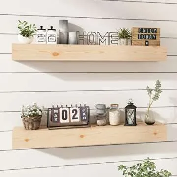 ROOREVO Wall Floating Shelves, Rustic Wood Shelf for Wall Mounted - Wooden Handmade Shelves for Bathroom Kitchen Livingroom - No Stain - DIY(Unfinished, 36 Inch - 2 Pack)