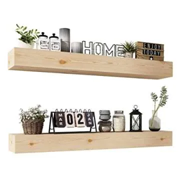 ROOREVO Wall Floating Shelves, Rustic Wood Shelf for Wall Mounted - Wooden Handmade Shelves for Bathroom Kitchen Livingroom - No Stain - DIY(Unfinished, 36 Inch - 2 Pack)