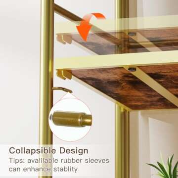 FRAPOW Folding Bookshelf No Assembly, 4 Tier Shelf Gold Collapsible Bookcase, Arched Metal Display Tall Book Shelf with Storage Shelves for Bedroom, Living Room, Home Office