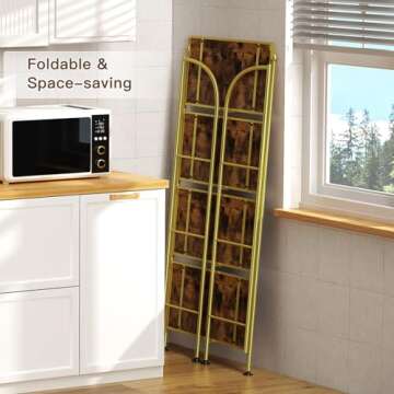 FRAPOW Folding Bookshelf No Assembly, 4 Tier Shelf Gold Collapsible Bookcase, Arched Metal Display Tall Book Shelf with Storage Shelves for Bedroom, Living Room, Home Office