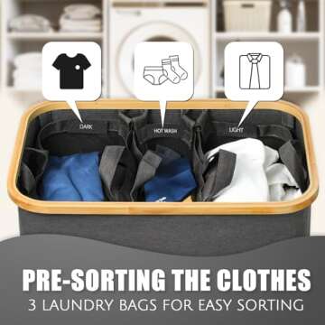 Hampers for Laundry Basket with Lid, 160L Extra Large 3 Section Clothes Divided Organizer for Bedroo...