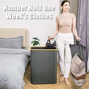 Hampers for Laundry Basket with Lid, 160L Extra Large 3 Section Clothes Divided Organizer for Bedroom,Laundry Room,Dirty Clothing Hamper,Grey