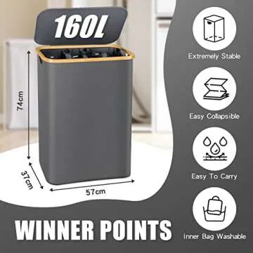 Hampers for Laundry Basket with Lid, 160L Extra Large 3 Section Clothes Divided Organizer for Bedroom,Laundry Room,Dirty Clothing Hamper,Grey